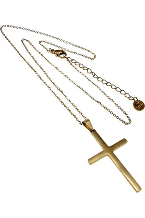 esde2 Ketting met Kruishanger Unisex - Verguld RVS - Kabelketting met Kruis Dames – Heren - 45cm tot 50cm