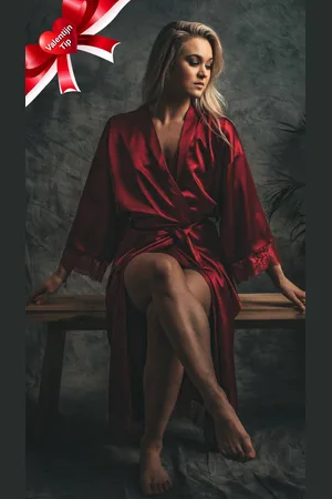 Merkloos Kimono dames satijn, rood met kant, lang model one size - Luxe cadeau vrouw