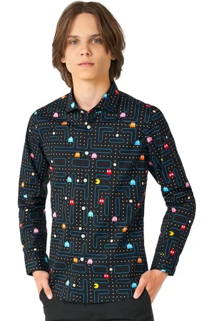 OppoSuits Lange Mouwen Overhemd PAC-MAN Teen Boys - Tiener Overhemd - Carnavalskleding - Casual Gaming PAC-MAN Shirt-