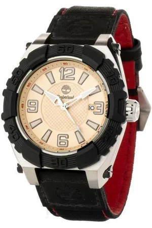 Timberland Zwarte Leren Horloge Met Gouden Wijzerplaat