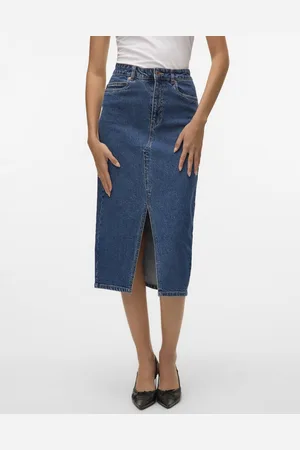 VERO MODA VMVERI HR CALF DENIM SKIRT GA MIX NOOS - Dames - Rokken