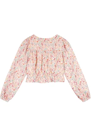 NoNo Zomer blouse meisjes - geel - cropped, AOP bloemen - Timba