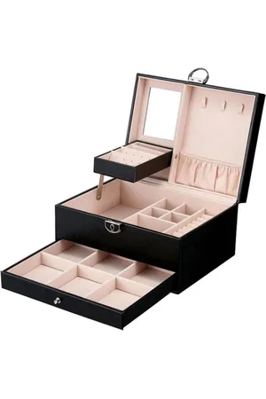 Merkloos Sieradendoos met Laden en Spiegel - Veel Opbergruimte voor Ringen Oorbellen - Halskettingen en Horloges - Sieraden Opbergen - fluwelen voering - 225 x 17 x 12 cm - Zwart sieradenkast met spiegel