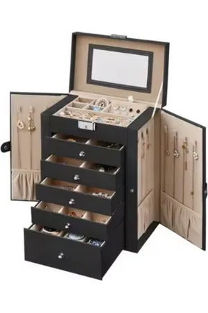 Merkloos Luxe Sieradendoos - Sieradenbox - Sieraden Doos - Juwelendoos - Meisjes - Vrouw - Cadeau - Moederdag - - 5 Lades - Met Slot - Spiegel - hangedeelte Kettingen Merk: Merkloos