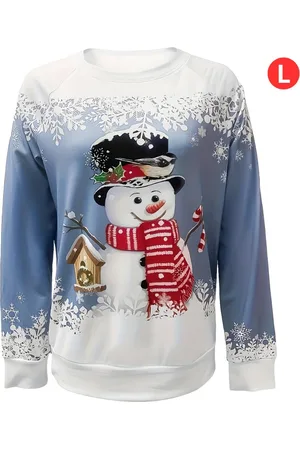 Merkloos Kersttrui - Dames - Foute Kersttrui - Christmas Sweater - Kerst Sweater - Christmas Jumper - Pyjama - Pullover - Sneeuwpop - Blauw