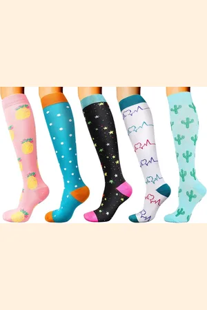 Merkloos Compressiesokken 3 paar - Compressiekousen - sokken - kousen - / mix - leuke print -maat S / M