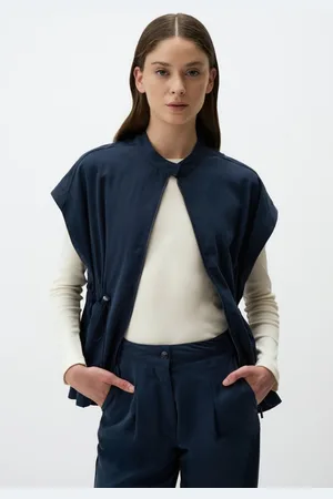 Jimmy Key Losse Pasvorm Open Kraag Taille Elastisch Gabardine Vest