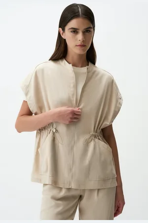 Jimmy Key Losse Pasvorm Open Kraag Taille Elastisch Gabardine Vest