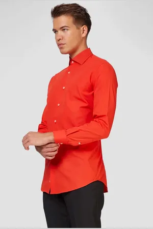OppoSuits Red Devil Shirt - Heren Overhemd - Carnavalskleding - Casual Effen Gekleurd -