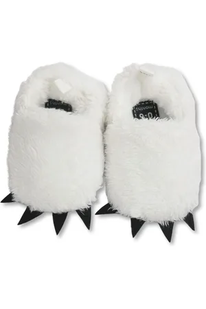 Merkloos Babyslofjes Berenpootjes Wit - maat 17-20 - grappige kindersloffen - 6-12 maanden - kraamcadeau - baby - anti-slip - zachte fleece stof - zoollengte 12 cm.