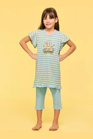 Woody Meisjes-Dames Pyjama multicolor streep - maat 104/4J