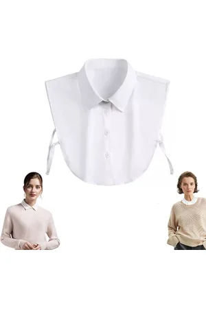 Merkloos Dames overhemdkraag - Nekomtrek 40cm - Katoenen brede kraag - Overhemdkraag - Nepkraag voor herfst, winter en lente - Verstelbaar - Afneembaar - Kraag - Overhemdvervanging - Overhemd - Nekomtrek 40cm