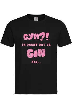 Merkloos T-shirt Unisex Volwassenen Lol - carnaval - kermis - feestje - grappig - verjaardag Tekst "Gym?! Ik dacht dat je GIN zei..." Op Voorkant | korte mouw | | maat M