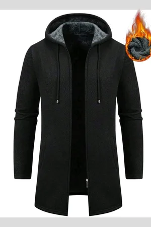 Merkloos Manfinity Homme Heren effen lange mouw capuchon vest met trekkoord, thermisch gevoerd, herfst/winter