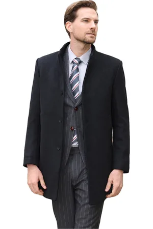 Allthemen Heren Wollen Mantel Lange Slanke Jas met Opstaande Kraag - Winter Zakelijke Jas - M