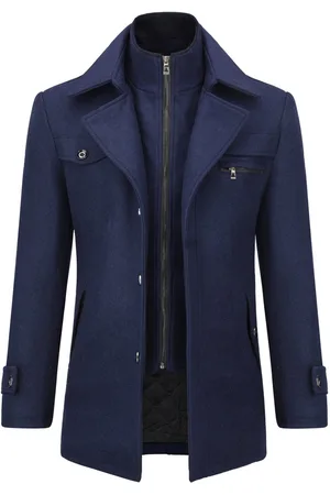 Allthemen Heren Korte Jas met Opstaande Kraag Mantel - Wollen Winterjas Business - XL