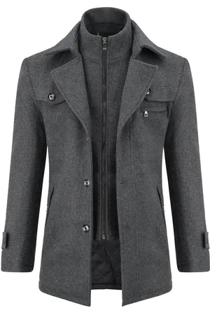 Allthemen Heren Korte Jas met Opstaande Kraag Mantel - Wollen Winterjas Business - M