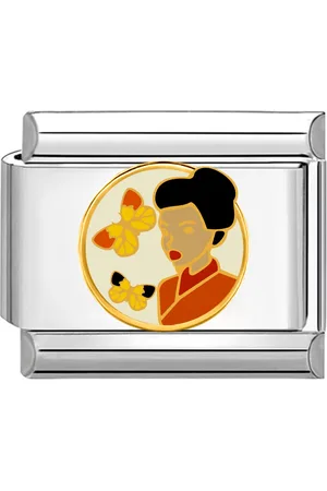quiges Schakel - Bedel - 9mm - charms - Azië meisje met vlinder - Geschikt voor - Nomination- armband - Schakelarmband - italy bedels armband
