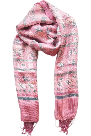 Merkloos Zijden Batik Sjaal Lichtroze Grijs Indonesisch Batik Techniek Uniek Cadeau Shawl