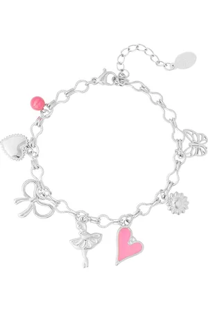 JYC Joy Ibiza - hartje bedel armband - 2 hartjes strikje vlinder ballerina en bloemetje bedels - boho - bohemian style - stainless steel
