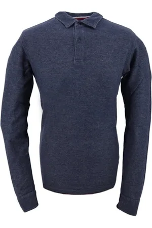 sun68 Polo Men Bicolor Fabric Elbow L/S Navy Blue Grigio Medio-M