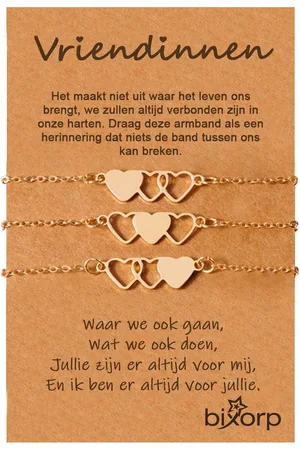 Bixorp Friends BFF Ketting voor 3 met Goudkleurige Hartjes aan Goudkleurig metalen koord - VriendschapskettingMeisjes - Best Friends Vriendschap Cadeau voor Drie