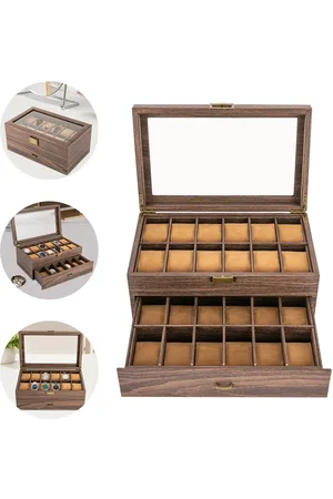 Merkloos Houten Horloge Box - Geschikt voor Horloges en Sieraden - 24 Compartimenten met 24 Kussentjes