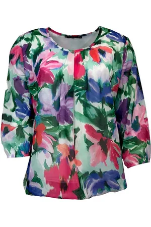 Merkloos Pink Lady blouse - blouse dames - E103 - bloemen print - 3/4 mouw - ronde hals - maat L