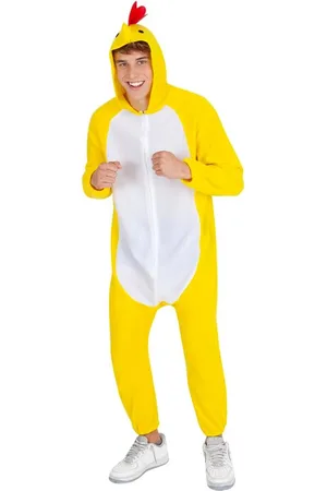 Merkloos Kippen Onesie - Geel Pak - Hoofdaccessoire en Staart - Themafeest - Carnaval