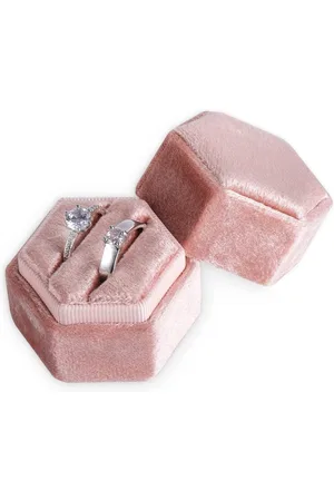 Merkloos Fluwelen ringdoos met dubbele sleuven - zeshoekige ringopbergdoos voor verloving en huwelijksceremonie - Valentijnsdag cadeau - blush perzik met 2 ringen .