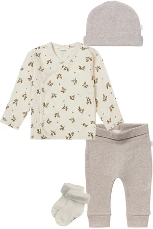 Noppies Kledingset - Broek Naura Taupe - Overslag shirt Nicosia - Muts Nevel Taupe - Sokjes