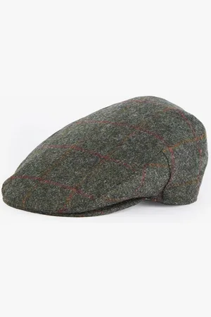 Barbour Pet Men Crieff Flat Cap Olive Red Overcheck (7 3/8)