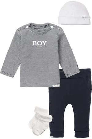 Noppies Kledingset - 4 delig - Broek Humpie Navy - Shirt Newman gestreept BOY - Muts marjolein wit - 1 paar sokjes