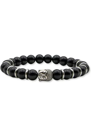 Marama - damesarmband - Onyx edelsteen - kalmerende eigenschappen - zwart - zilver - buddha bedel - elastisch