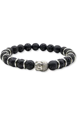 Marama Buddha Armband Lavasteen - damesarmband - edelsteen lavasteen - bevorderd doorzettingsvermogen - zwart - zilver - buddha bedel - elastisch