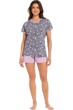 Rebelle Dames shortama katoen - Pink Flower - Zomer pyjama - 46