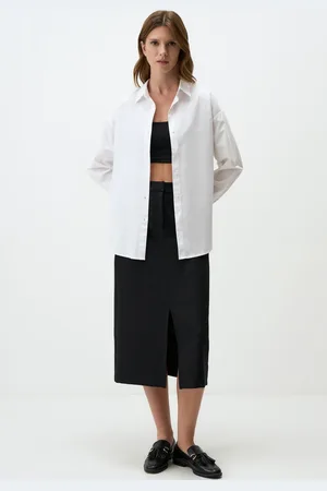 Jimmy Key Smal Snit Hoge Taille Midi Rok Met Split Detail