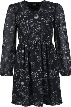 EMP Zwarte jurk met schedel en rozen all-over print Vrouwen - XXL