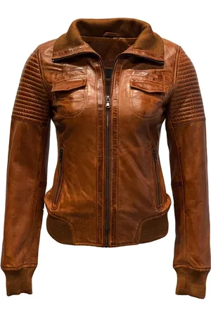 Merkloos Leren bomber dames jas -Roma - 44