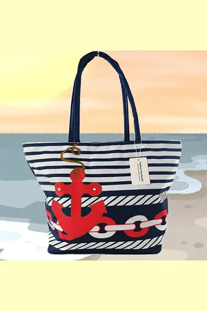 MIRELLA XXL Strandtas Shopper Festival tas Maritiem Anker wit blauw rood met rits
