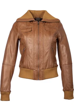 Merkloos Leren bomber dames jas bomberdina - M