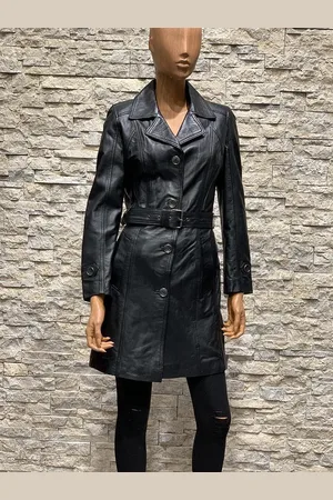 Merkloos Leren lang dames parka lams - 34