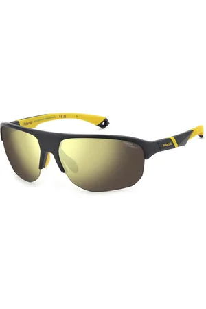 Polaroid ® Black & Yellow Sports Master Half Rim Sport Zonnebril Spiegel Sportzonnebril + Hoofdband