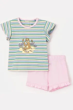 Woody Pyjama baby meisjes - gestreept - luiaard - 251-10-PSG-S/929 - maat 86