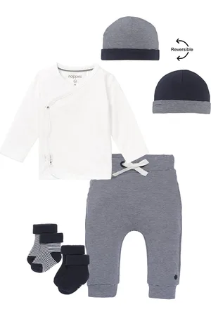 Noppies Kledingset - 5 delig - Broek Yip - Overslagshirt Little wit - Muts - 2 paar sokjes