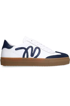 Manfield Dames - Witte leren sneakers met suède details