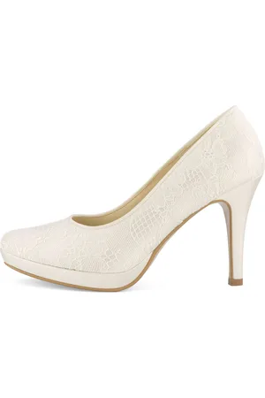Merkloos Trouwschoenen met kant maat 39, valt maat kleiner - pump 10 cm - gebroken wit ivoor bruidsschoenen