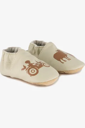Groot Leren babyschoenen met boerderij print -