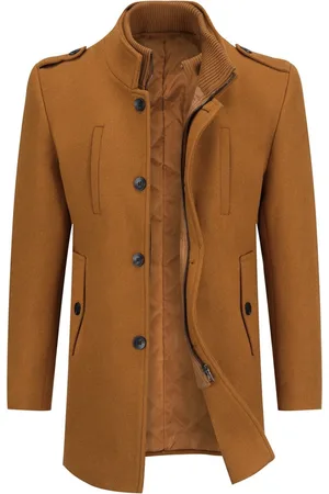 Allthemen Heren Wollen Winterjas met Opstaande Kraag - Kort Gevoerd Winterjack - L