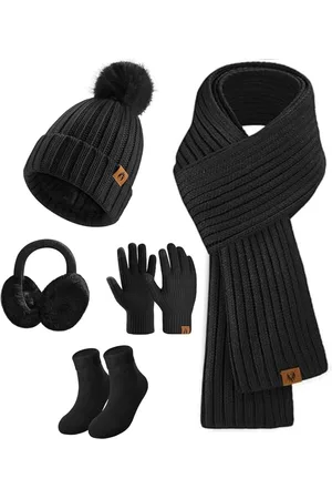Merkloos Gebreide muts en sjaal set 5 stuks ski-uitje set winter pluche oorwarmers warme lange sjaal beanie muts en touchscreen handschoenen set vrouwen thermische sokken voor skiën hoed outdoor sport